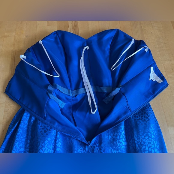 I. Magnin Silk Cocktail Dress Vintage 90s Royal Blue Sweetheart Neck Strapless - Picture 6 of 12